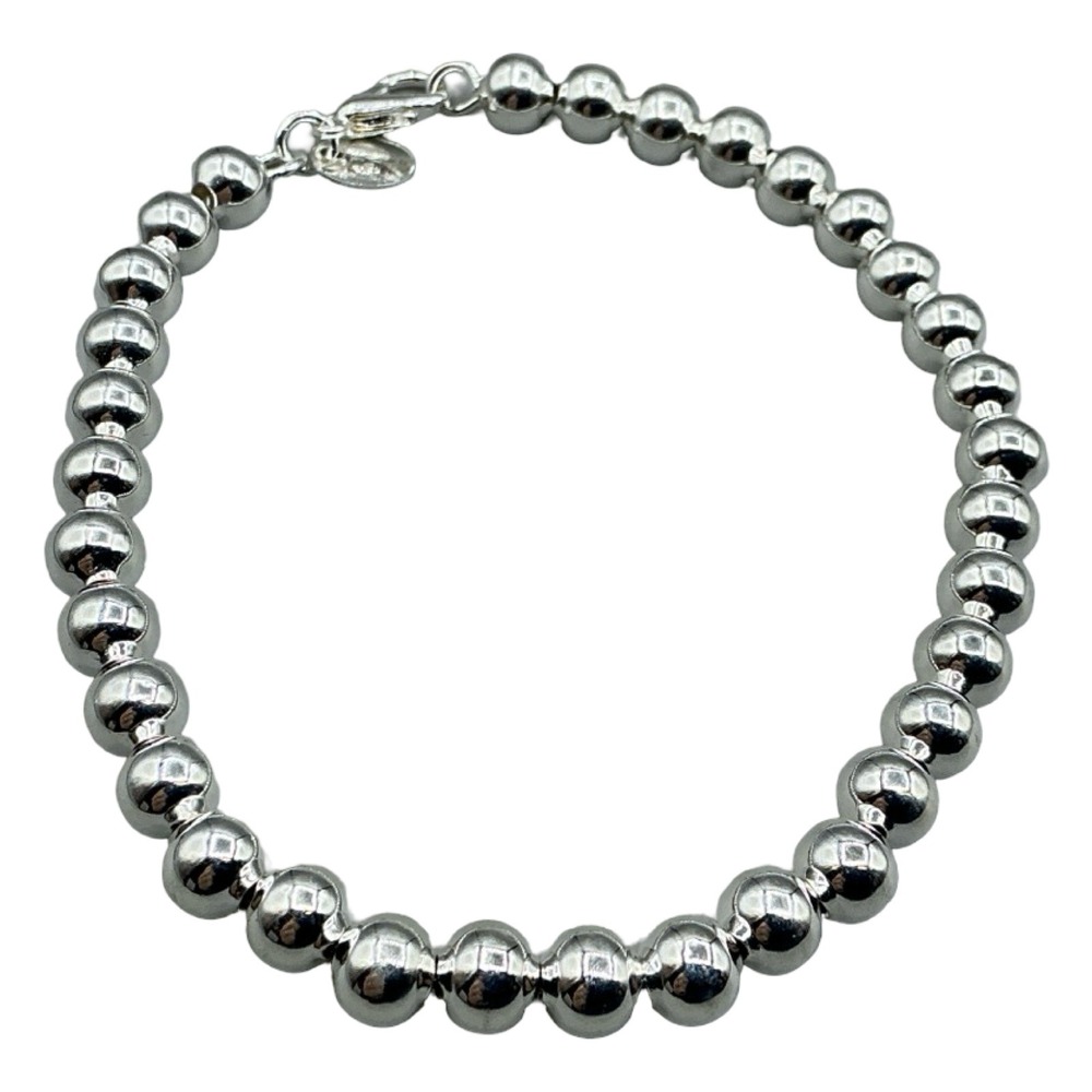 925 Silver Plated Beaded Ball Chain Bracelet High Polish Jewelry Silver Tone